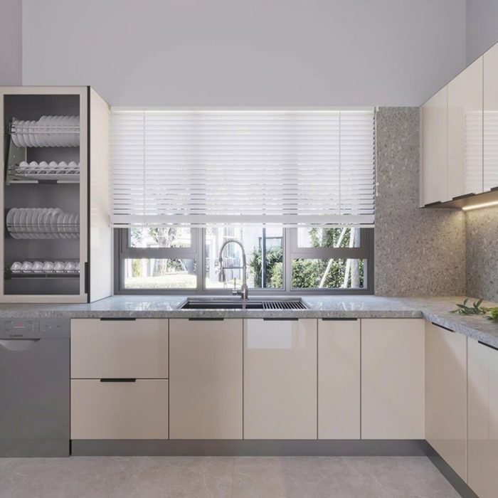 Mẫu tủ bếp inox cánh kính cường lực CK112